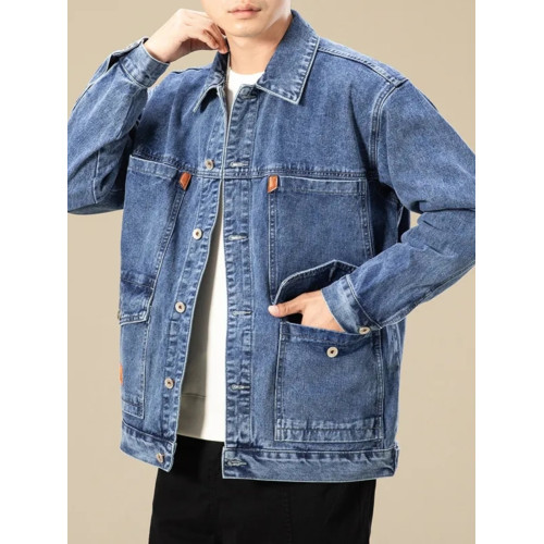 大碼男裝牛仔外套潮牌寬鬆休閒工裝夾克乾活耐磨防燙工作服上衣男