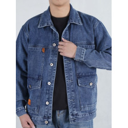 牛仔外套男春秋大碼男裝勞保工作服工地乾活電銲防燙耐磨工裝上衣