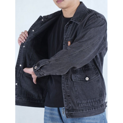 牛仔外套男春秋大碼男裝勞保工作服工地乾活電銲防燙耐磨工裝上衣