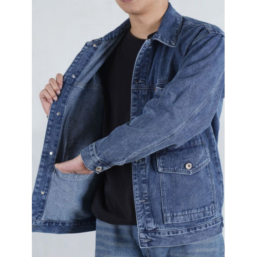 牛仔外套男春秋大碼男裝勞保工作服工地乾活電銲防燙耐磨工裝上衣