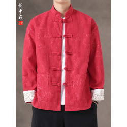 新中式秋冬燈芯絨復古唐裝外套風休閒盤釦中山裝夾克漢服上衣