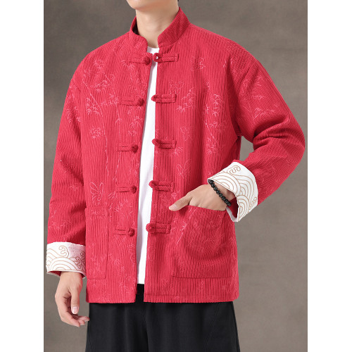 新中式秋冬燈芯絨復古唐裝外套風休閒盤釦中山裝夾克漢服上衣