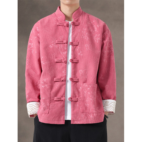 新中式秋冬燈芯絨復古唐裝外套風休閒盤釦中山裝夾克漢服上衣