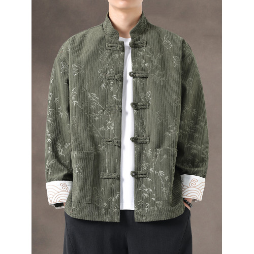 新中式秋冬燈芯絨復古唐裝外套風休閒盤釦中山裝夾克漢服上衣