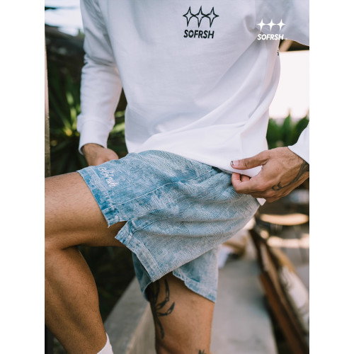 SOFRSH牛仔短褲美式潮流復古寬鬆五分褲街頭水洗做舊侷部破壞