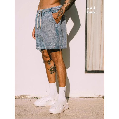 SOFRSH牛仔短褲美式潮流復古寬鬆五分褲街頭水洗做舊侷部破壞