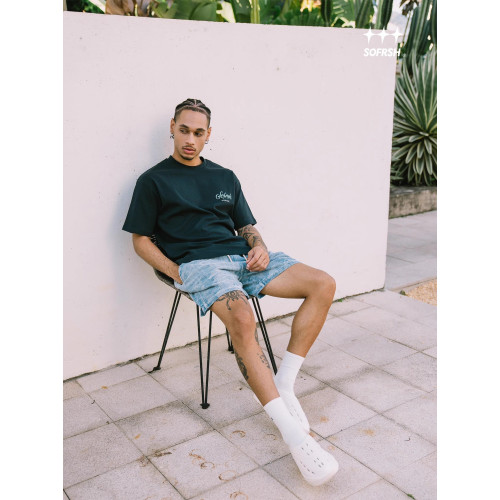 SOFRSH牛仔短褲美式潮流復古寬鬆五分褲街頭水洗做舊侷部破壞