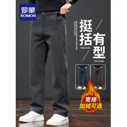 羅矇高級黑色寬鬆休閒褲秋冬季加絨加厚2025年新款保暖直筒商務男