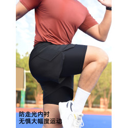 DINERSOUR 透氣健身運動短褲男速乾跑步專用高彈內襯訓練五分褲
