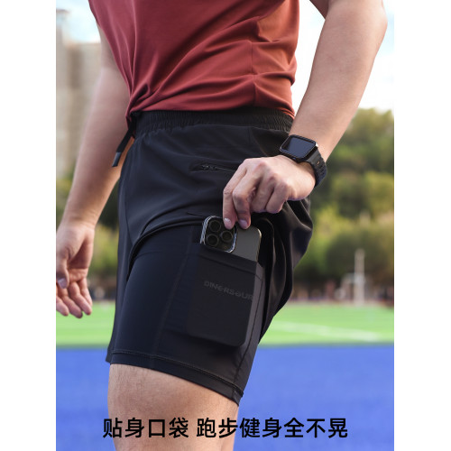 DINERSOUR 透氣健身運動短褲男速乾跑步專用高彈內襯訓練五分褲