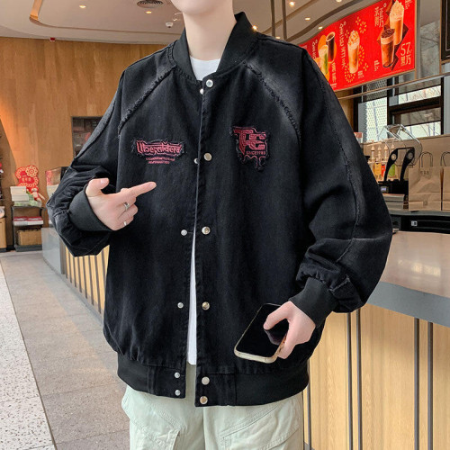 2025秋冬款立領牛仔外套男生加棉加厚潮流痞帥青少年棒球服夾克衫