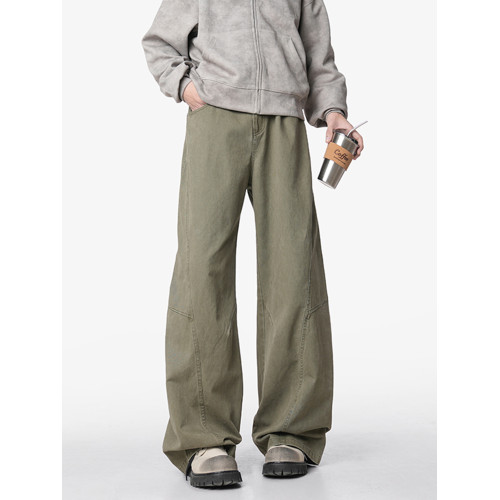 美式復古工裝褲男夏季高街cleanfit寬鬆百搭直筒褲拼接休閒長褲子