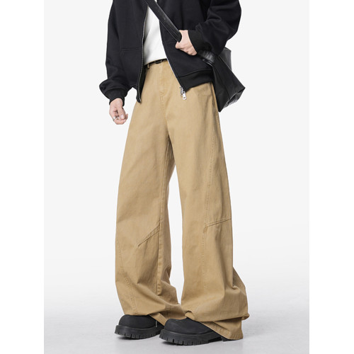 美式復古工裝褲男夏季高街cleanfit寬鬆百搭直筒褲拼接休閒長褲子