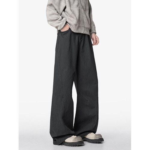 美式復古工裝褲男夏季高街cleanfit寬鬆百搭直筒褲拼接休閒長褲子