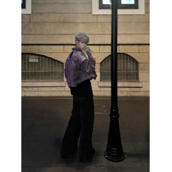 美式重工拼接解搆短款牛仔外套男歐美街頭潮牌cleanfit機車服夾克