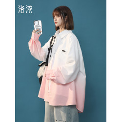 洛濃無性別春夏季漸變紥染休閒長袖襯衫薄款外套男女大碼潮流學生