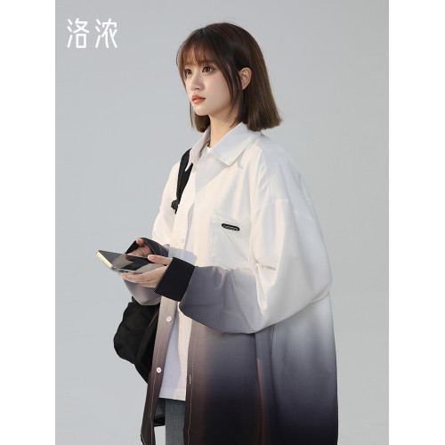 洛濃無性別春夏季漸變紥染休閒長袖襯衫薄款外套男女大碼潮流學生