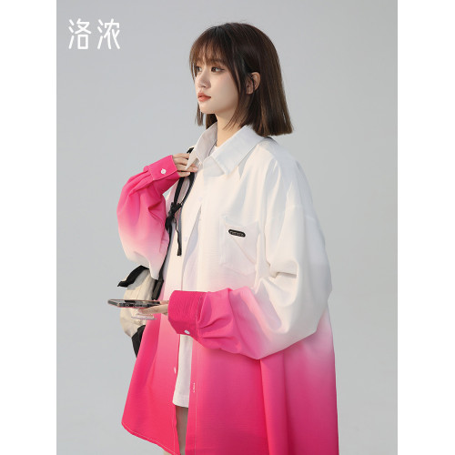 洛濃無性別春夏季漸變紥染休閒長袖襯衫薄款外套男女大碼潮流學生