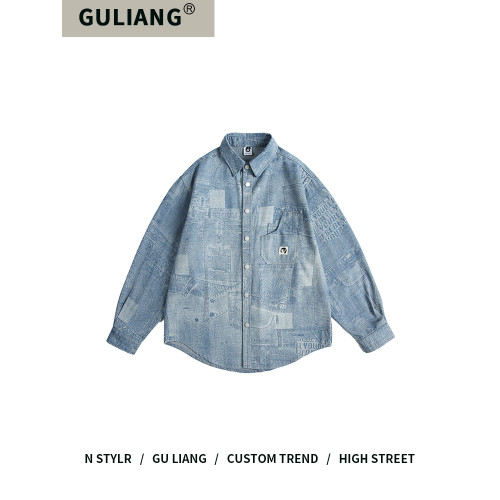 GU LIANG「設計師品牌」好物精選丨美式水洗做舊拼接百搭牛仔襯衫