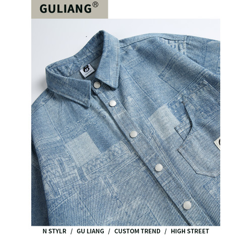 GU LIANG「設計師品牌」好物精選丨美式水洗做舊拼接百搭牛仔襯衫
