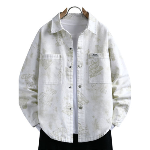 水洗純棉長袖襯衫外套男2025新款潮牌高級感痞帥青少年牛仔夾克衫