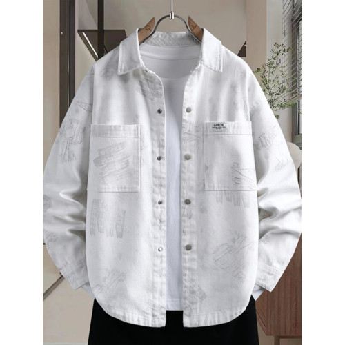 水洗純棉長袖襯衫外套男2025新款潮牌高級感痞帥青少年牛仔夾克衫