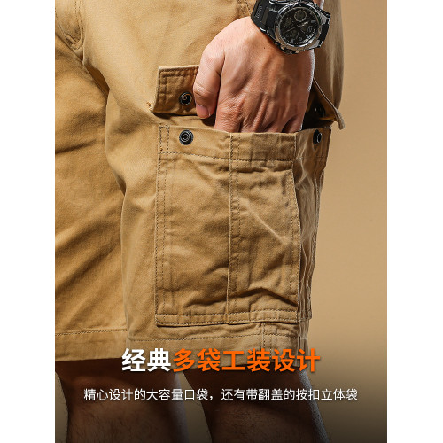 季言美式重磅復古工裝短褲男高級感痞帥夏季純棉多袋五分褲休閒潮