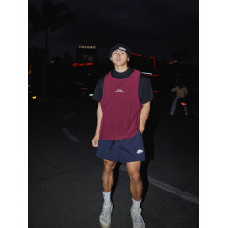 PAPASLILMONSTER美式山峰刺綉細格紋運動短褲休閒寬鬆速乾短褲