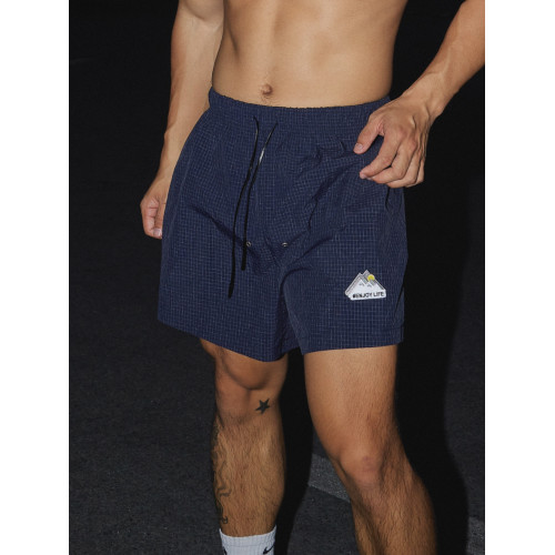 PAPASLILMONSTER美式山峰刺綉細格紋運動短褲休閒寬鬆速乾短褲