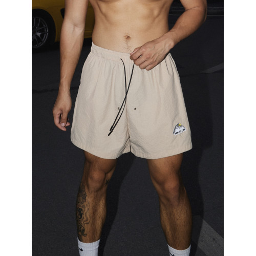 PAPASLILMONSTER美式山峰刺綉細格紋運動短褲休閒寬鬆速乾短褲