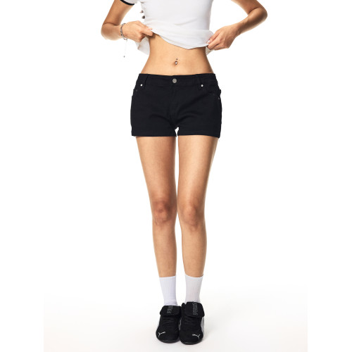 【Achock官方店】十字花刺綉緊身彈力辣妹短褲女新款顯瘦牛仔熱褲