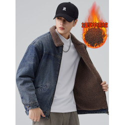 羊羔絨拉鍊款牛仔外套男2025秋冬季新款加絨加厚保暖棉服高級夾克