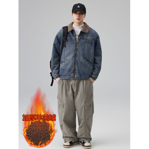 羊羔絨拉鍊款牛仔外套男2025秋冬季新款加絨加厚保暖棉服高級夾克