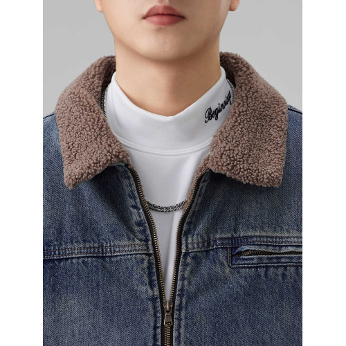 羊羔絨拉鍊款牛仔外套男2025秋冬季新款加絨加厚保暖棉服高級夾克