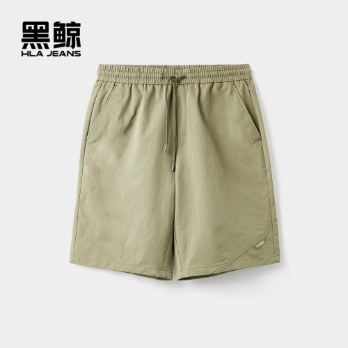 海瀾之家旗下黑鯨腰間抽繩休閒中褲男2025年夏季新品寬鬆直筒褲男