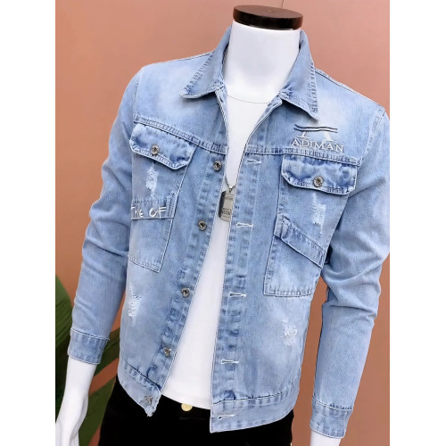 春秋款男士做舊牛仔外套時尚男生帥氣復古百搭休閒刺綉牛仔夾克男