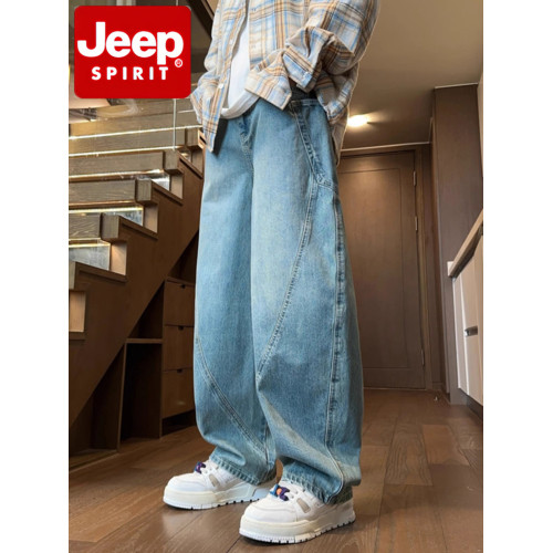 JEEP SPIRIT美式彎刀牛仔褲男2025秋冬季工裝褲直筒褲寬鬆濶腿褲