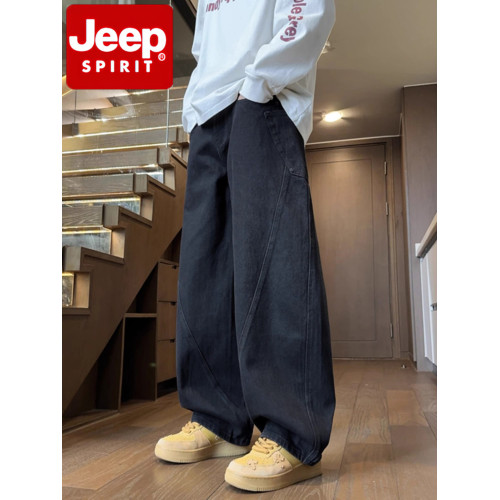 JEEP SPIRIT美式彎刀牛仔褲男2025秋冬季工裝褲直筒褲寬鬆濶腿褲