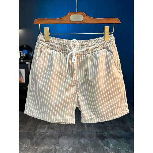 2025夏季新款條紋四分褲男士休閒修身直筒短褲冰感沙灘抽繩松緊腰