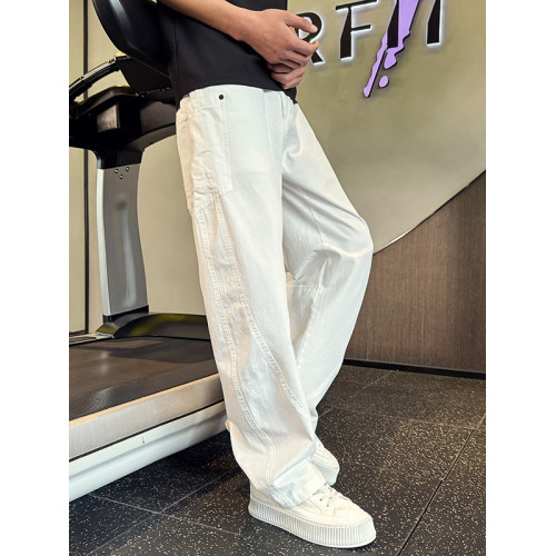 Oboy夏季高級感工裝彎刀褲男潮牌寬鬆濶腿褲2025新款痞帥休閒褲子