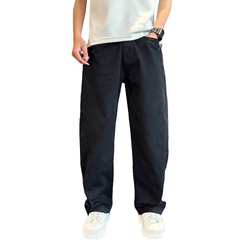 Oboy夏季高級感工裝彎刀褲男潮牌寬鬆濶腿褲2025新款痞帥休閒褲子