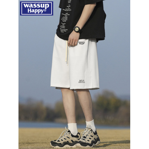 wassup happy美式運動短褲男夏季薄款潮牌抽繩直筒寬鬆休閒五分褲