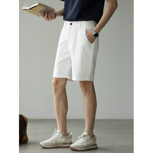 【都市休閒系列】垂感直筒白色五分褲男士2025夏松緊休閒運動短褲