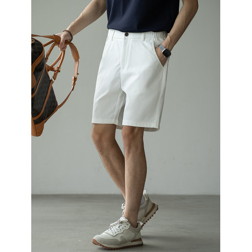 【都市休閒系列】垂感直筒白色五分褲男士2025夏松緊休閒運動短褲