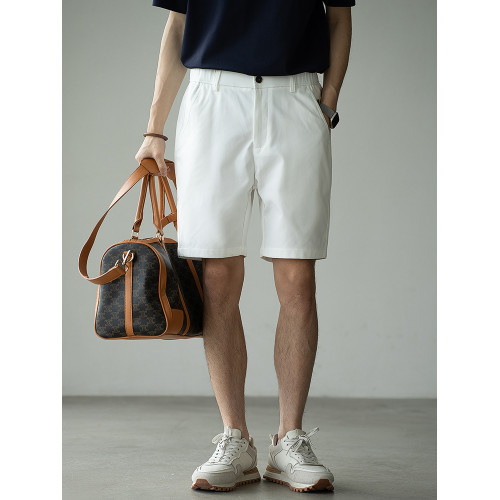 【都市休閒系列】垂感直筒白色五分褲男士2025夏松緊休閒運動短褲