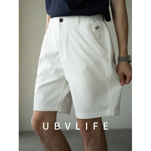 【都市休閒系列】垂感直筒白色五分褲男士2025夏松緊休閒運動短褲