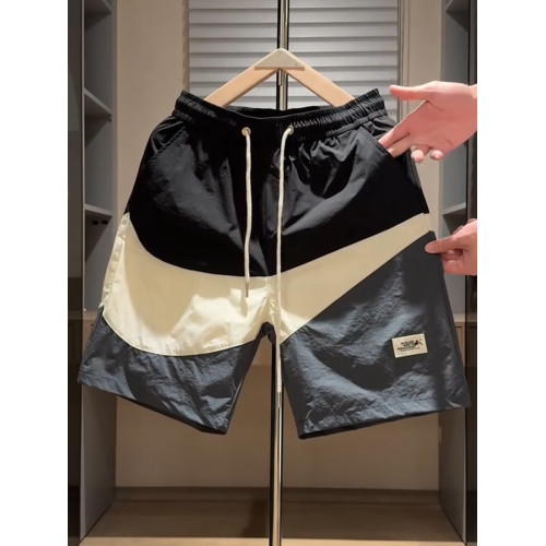 2025夏季新款男裝時尚潮流撞色拼接五分褲百搭休閒短褲男款潮牌帥