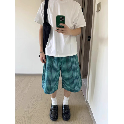 日系復古藍格子寬鬆短褲男女夏季高街休閒百搭五分中褲ins情侶款