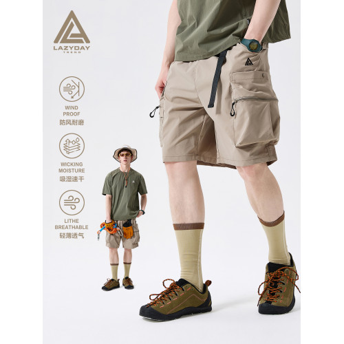 LAZY DAY戶外登山機能工裝短褲男夏季薄款涼感速乾運動徒步五分褲