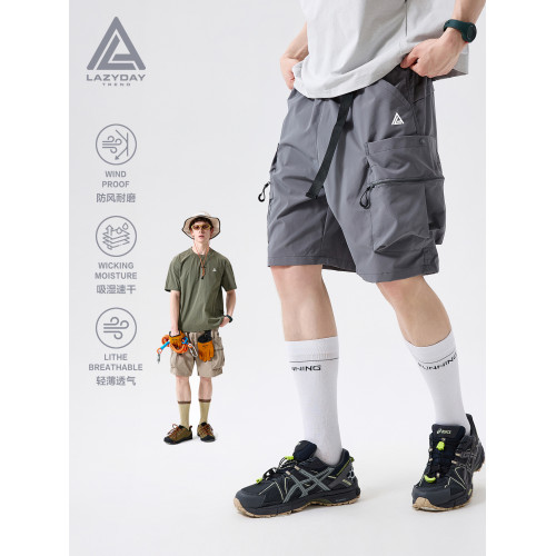LAZY DAY戶外登山機能工裝短褲男夏季薄款涼感速乾運動徒步五分褲